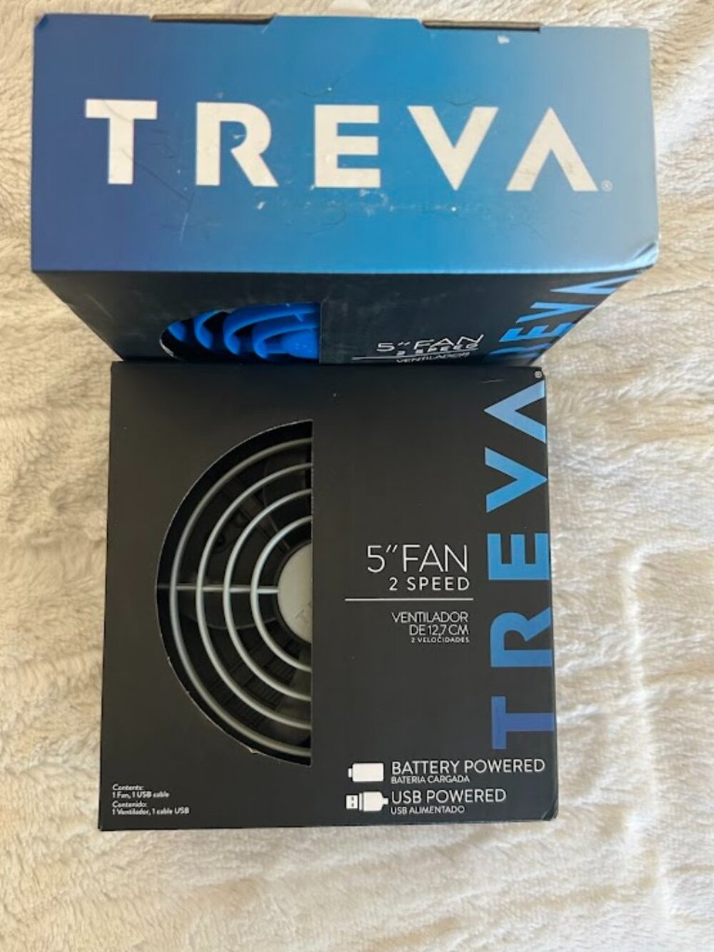 New in box! Treva O2COOL 5” portable USB/Battery operated fan